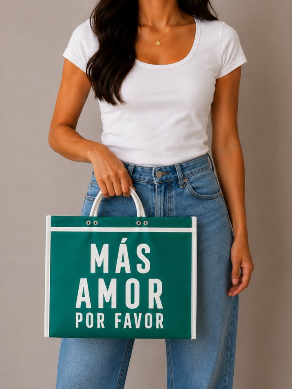 Mexican Tote Bag "Mas Amor Por Favor" - Teal